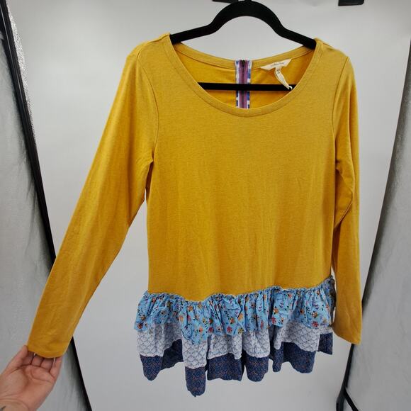 Matilda Jane Top S Make Believe Weekend Vibes Long Sleeve Ruffle Yellow Blue - Picture 4 of 9